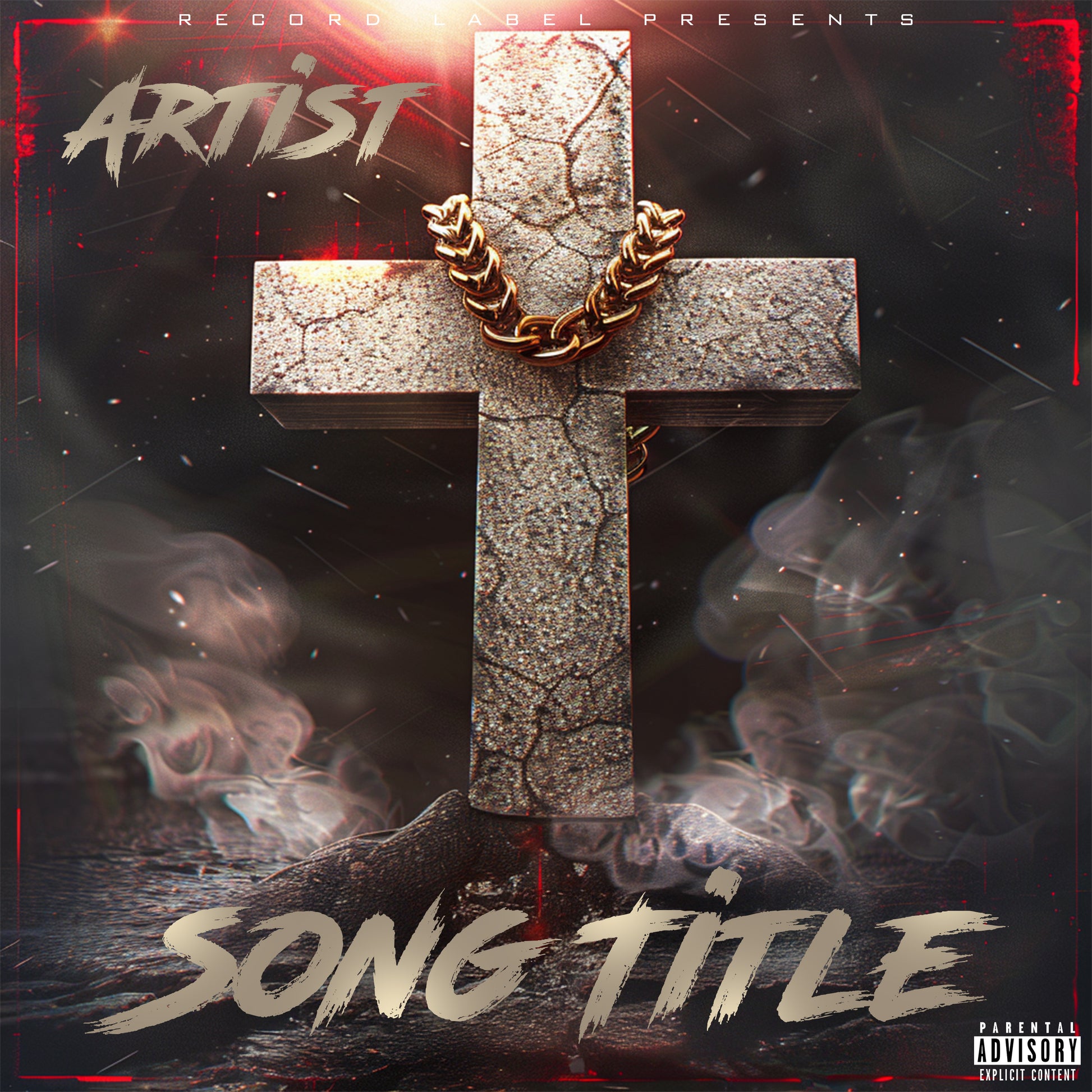 Premade digital coverart - Hip Hop inspired cross, gritty texture, gold chain