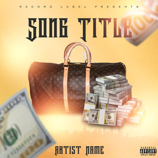 Premade digital coverart - Gold backdrop, luxury duffle bag, money, highlights, hip hop, rap
