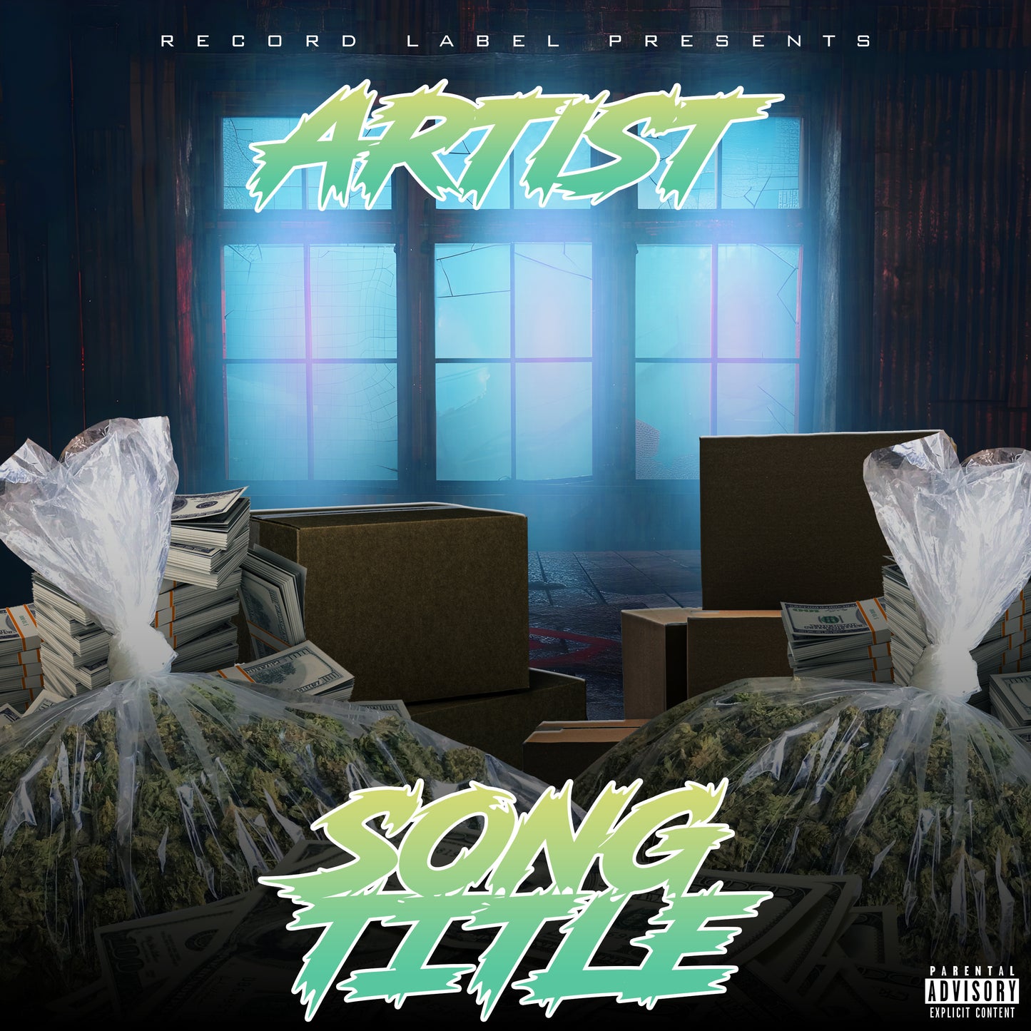 Premade digital coverart - Dark room, money, contraband, kush, grunge feel, hip hop, rap