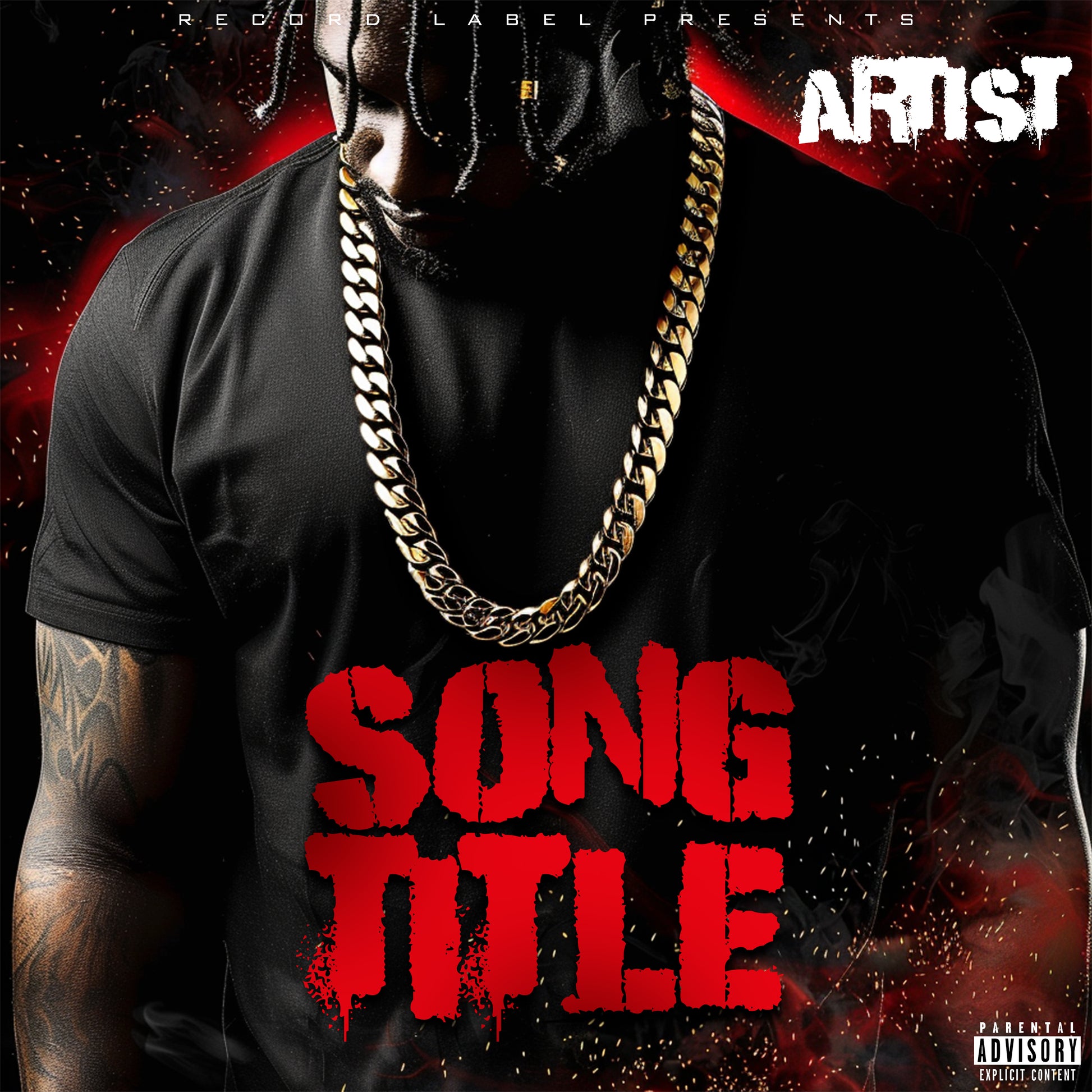 Premade digital coverart - Dark gritty backdrop, black character, gold chain, hip hop, rap